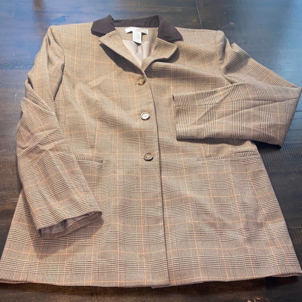 Vintage Plaid Women's Blazer with brown suede Collar size 10 Judith Hart